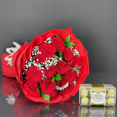 15 Red Roses Bouquet with Red Wrapping